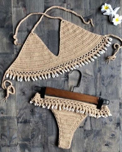 Crochet Bikini Set Shell Tassels Bikini Brazilian Crochet Swimsuit