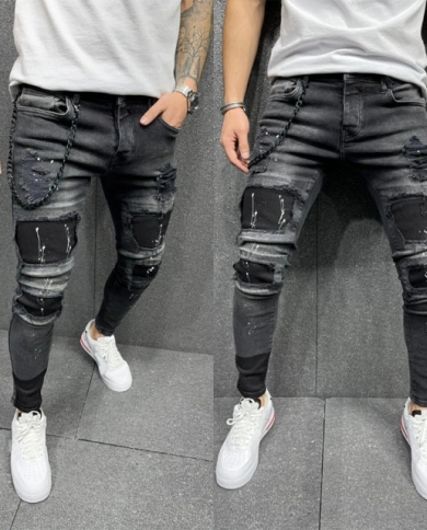 Mens Slim Fit Skinny Ripped Skinny Jeans For Men With Grid Beggar Patches  Casual Denim Pencil Pants For Painting And Jogging 220408 From Niao03,  $13.18 | DHgate.Com