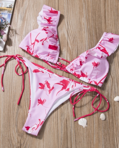 hirigin Women 2PCS Bikini Set Wire-Free Padded Halter Bra High Waist  Triangle Panty