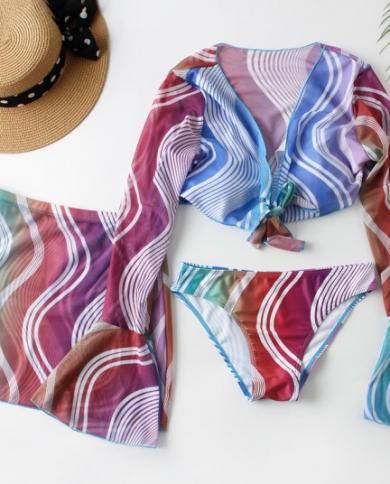 Tie Dyed Swimwear Bandage Bikinis Set Women Halter Lace Up Bra And Mini  Ruched Skirts Brazilian Biquini Beachwearbikin size L Color Purple