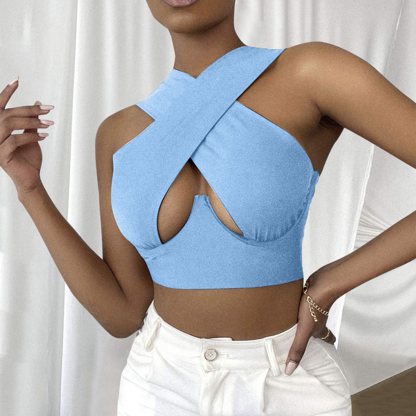 RITERA Plus Size Criss Cross Sleeveless Shirt for Women Oversized