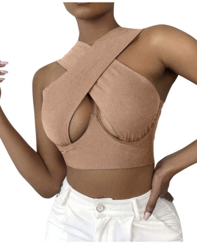 40 Crisscross Cut Out Vest Women Blouse Halter Breast Wrap Crop Top Solid  Color Cami Tank