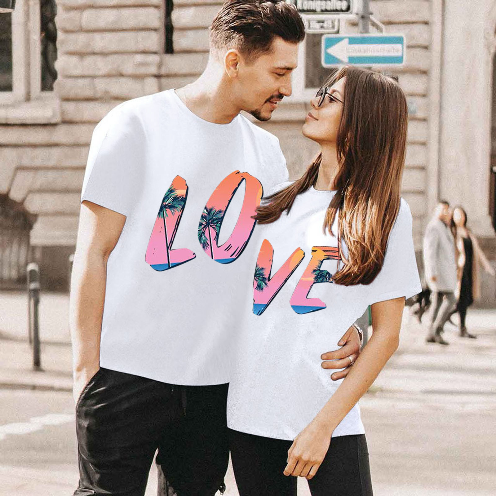 40 Couple Clothes Heart Letter Summer T Shirt O Neck Short Sleeve Casual  Tee Tops For