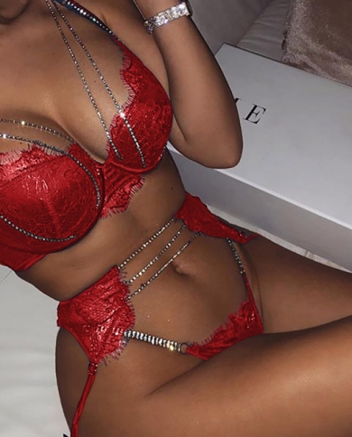 Lingerie for Women Red with G String Metal Chain Lace Underwear Red