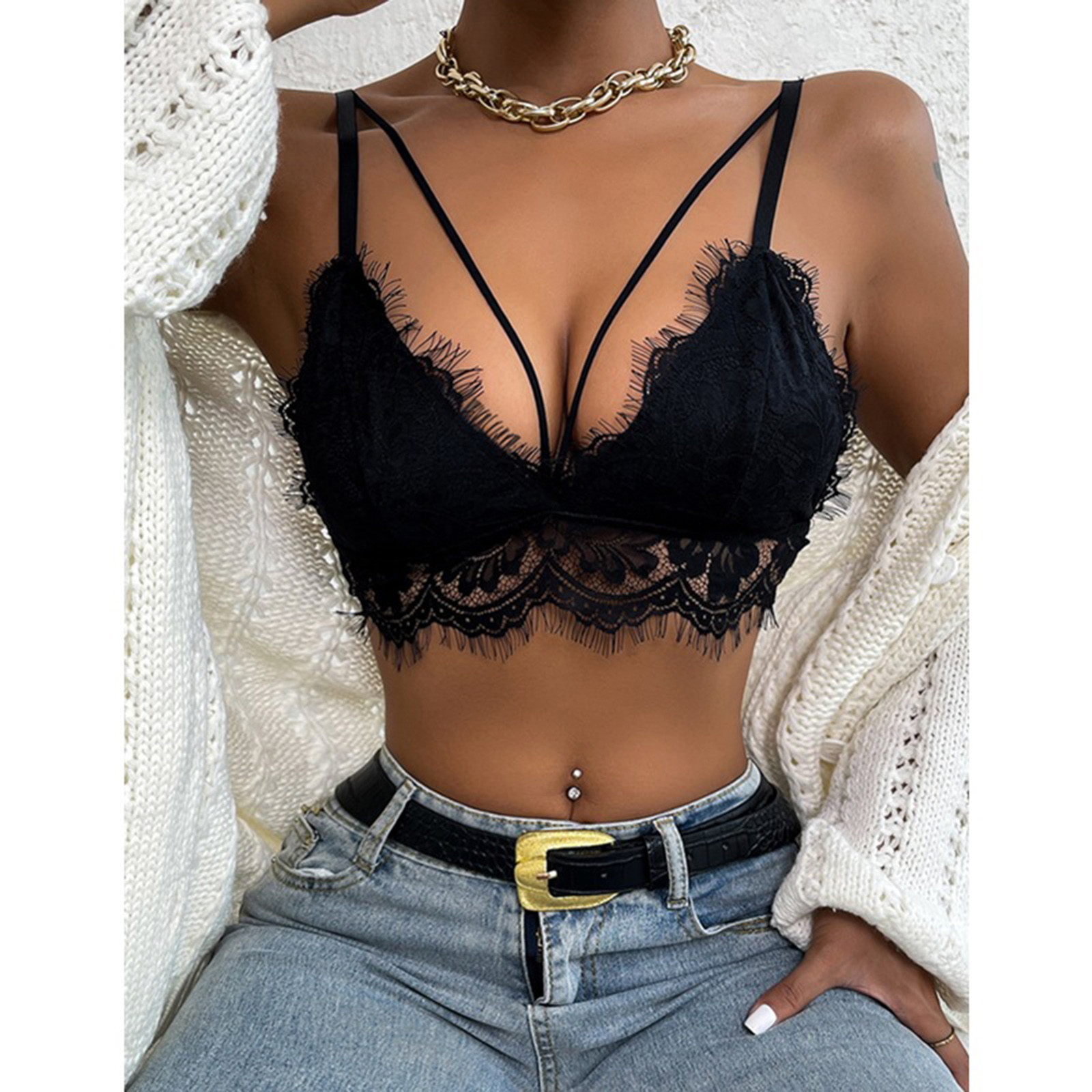 EHQJNJ Bralettes for Women Lace Back Women's Lace Triangle Cup Beautiful  Back Underwear Thin Style Chest Wrap Chest Wipe No Underwire Gathering Bra