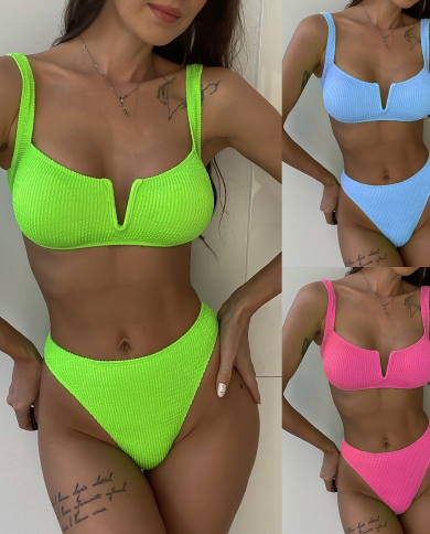  Womens High Waisted Swimsuit Two Piece Ribbed