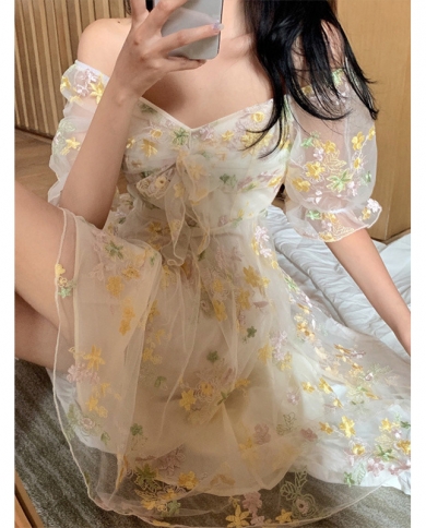 Summer Floral Dress Women Sweet Lace 