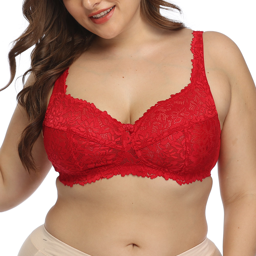 Large Plus Size Lace Women Bras New Wireless Brassiere Lingerie Bralette  Tops A B C D E F G H Cupbras Color Red Cup Size H