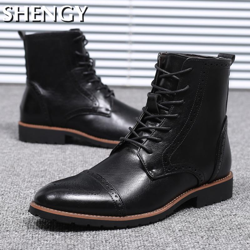 Mens Shoes Leather High Top Keep Warm 