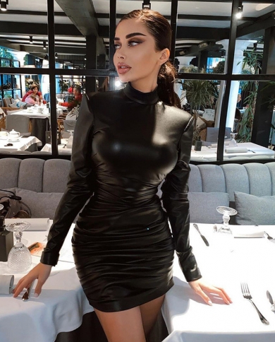 Pu Leather Pencil Dress Women Dresses 