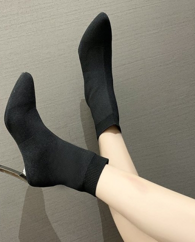 black stretch fabric ankle boots