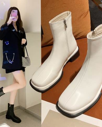 square toe ankle boots low heel