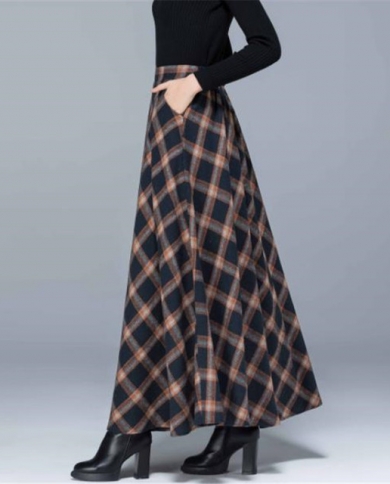 Mom High Waist Woolen Plaid Skirts 2022 