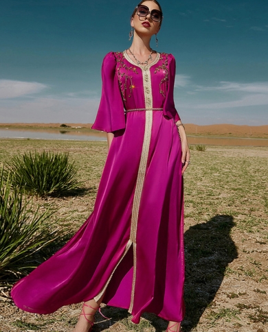 Muslim Long Dress for Women Eid Arab Abaya Femme Party Turkey Dresses  Moroccan Caftan Robe Purple S at  Women's Clothing store