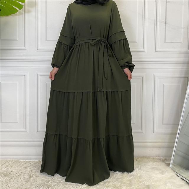 Abaya Dubai Women Long Dress Muslim Solid Color Underdress Islamic Evening  Gown