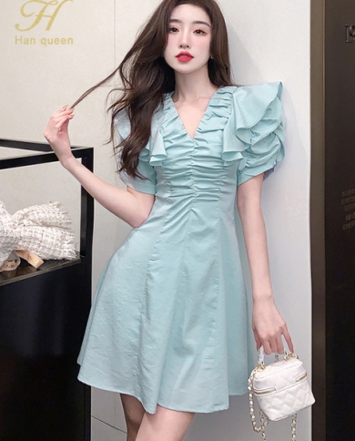 A-line Midi Dresses Sundress V-Neck Dress Casual Solid Summer Women Short  Sleeve | eBay