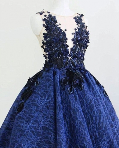 Blue Cocktail Dress Applique Sequin 