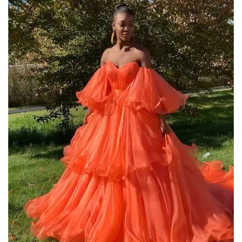 Extra Puffy Red Tulle Prom Dresses Aso Ebi Style Puffy Shoulder