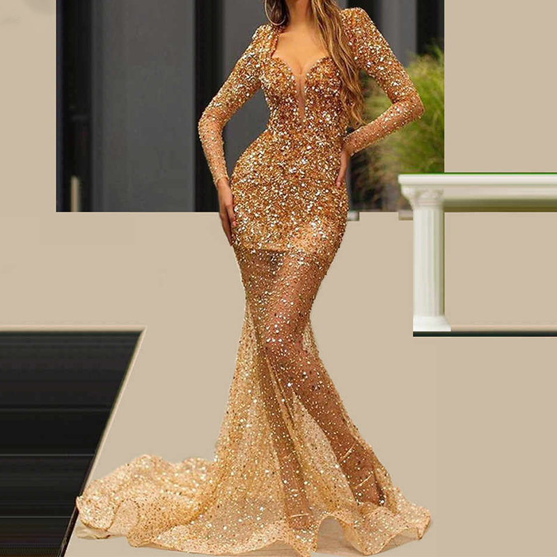 Long sleeve allover 2025 sequin mermaid gown