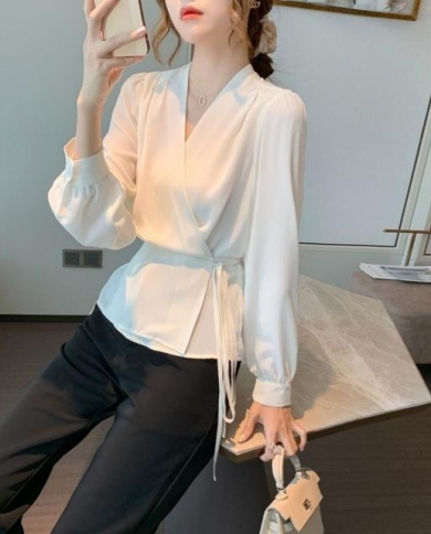 V-Neck Fashion Elegant Solid Color Chiffon Shirt Women's Clothing