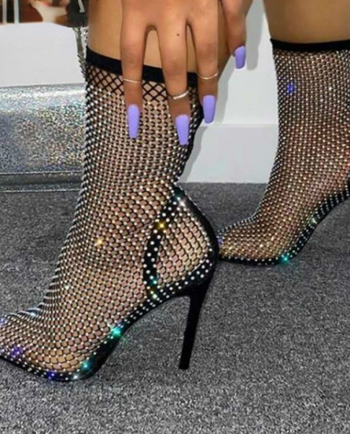Rhinestone mesh boots Clearance