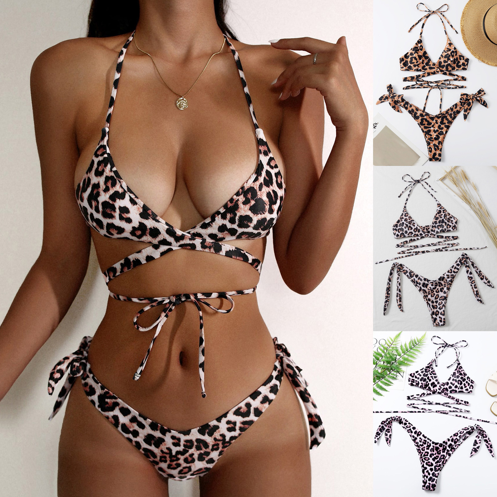 Leopard Bikini Women 2023 Summer Bandeau Bandage Swimsuit Female