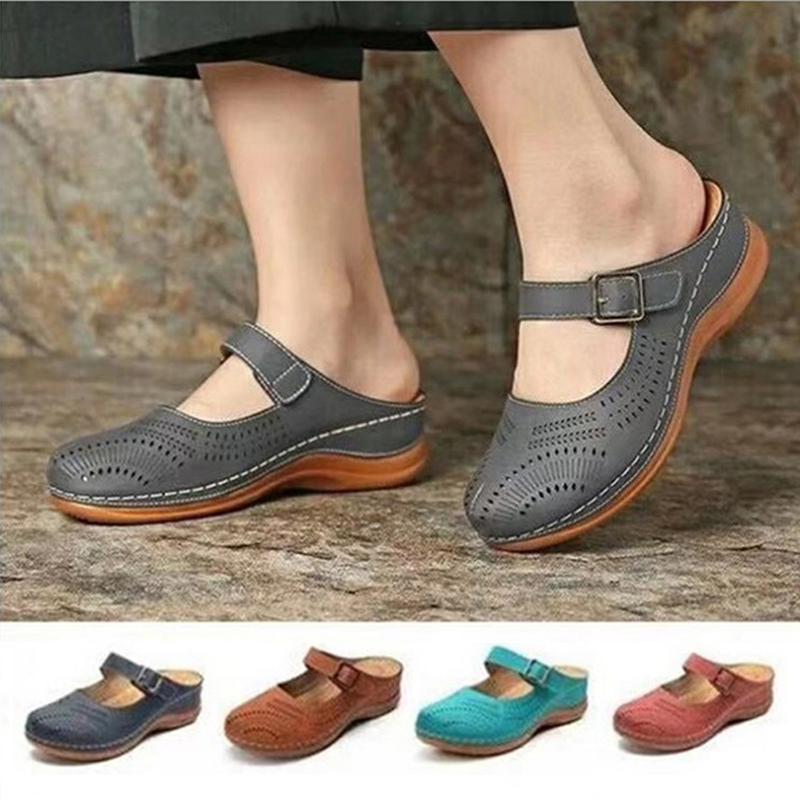 New Women Flat Shoes Mules For Women Pu 