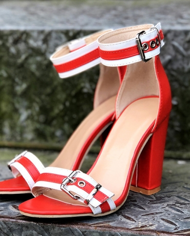 Fashion Women Sandals Red Ankle Buckle 