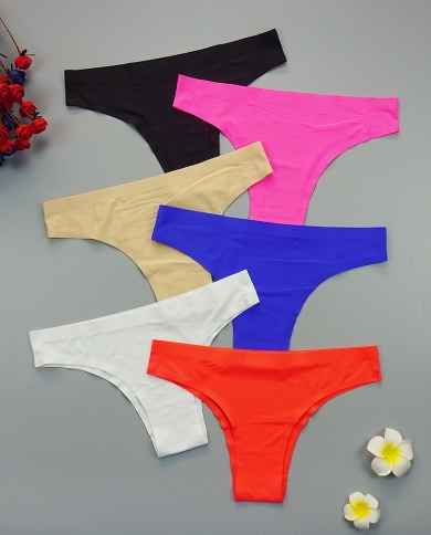 Women's Thong Panties 6Pcs/pack Cotton Tanga Femme Lot Low Cut Sport  Strings Breathable Solid Text Fashion Bikini Wholesale