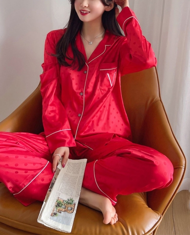 2 Pieces Set Pajamas For Women Long Sleeved Satin Silk Loungewear Homewear  Winter Autumn Pjs Home Clothes 2023pajama Set