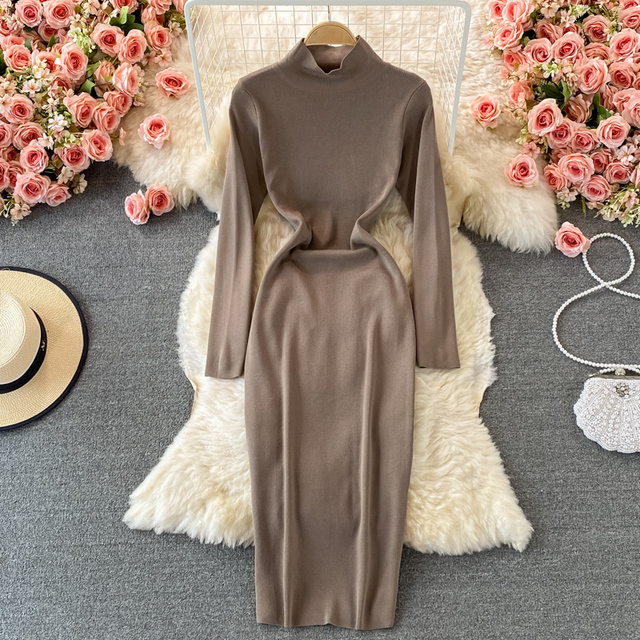 Elegant Womens Solid Knit Dress For 