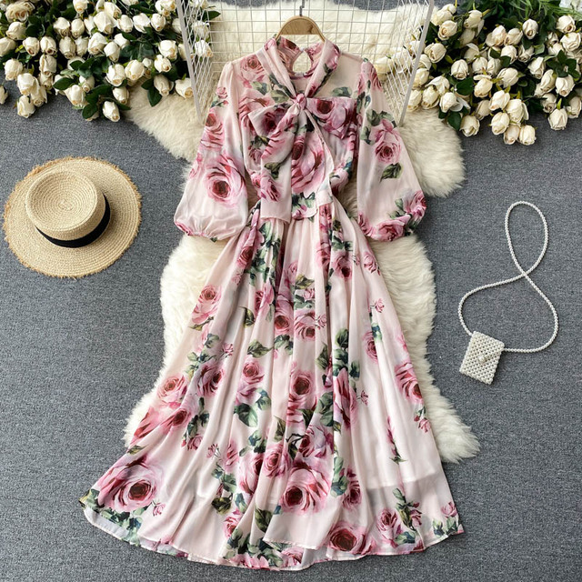 Long Sleeve Bowknot Mixi Dress Robe 