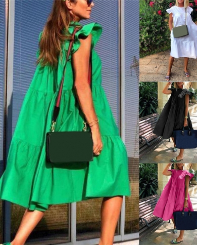 Women Dress Short Sleeve Pleated Long 