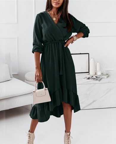 Long Sleeve Green Midi Dress Women 