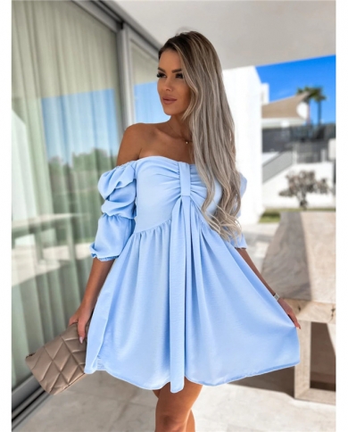 Shoulder Slim Bow Dress Fashion Folds 