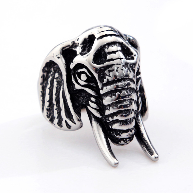 Never Fade Stainless Steel Elephant Ring Vintage Animal Jewelry For Women  Men Fashion Punk Motorcycle Biker Rings Dropsh Main Stone Color Silver Ring  Size 8