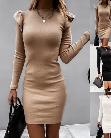 Women Mini Knitted Dress Long Sleeve 