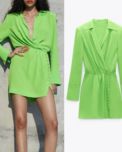 Long Sleeve Mini Wrap Dress Fashion 