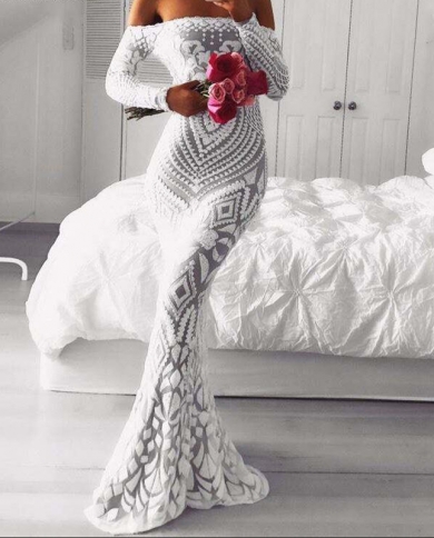 Slash Neck Slim Lace Fishtail Dress 
