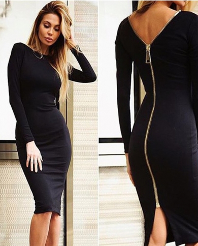 Spring Women New Large Size Bodycon Dress Solid Color Round Neck