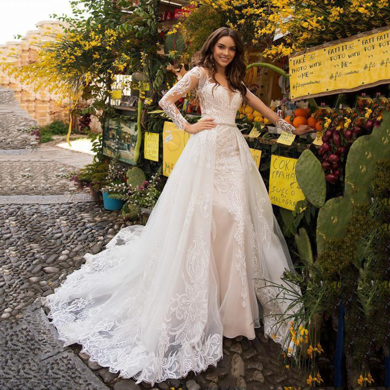 Mermaid Wedding Dress Long Sleeves O 