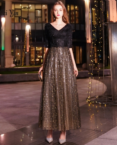 Weiyin Black Aline Long Evening Dress 
