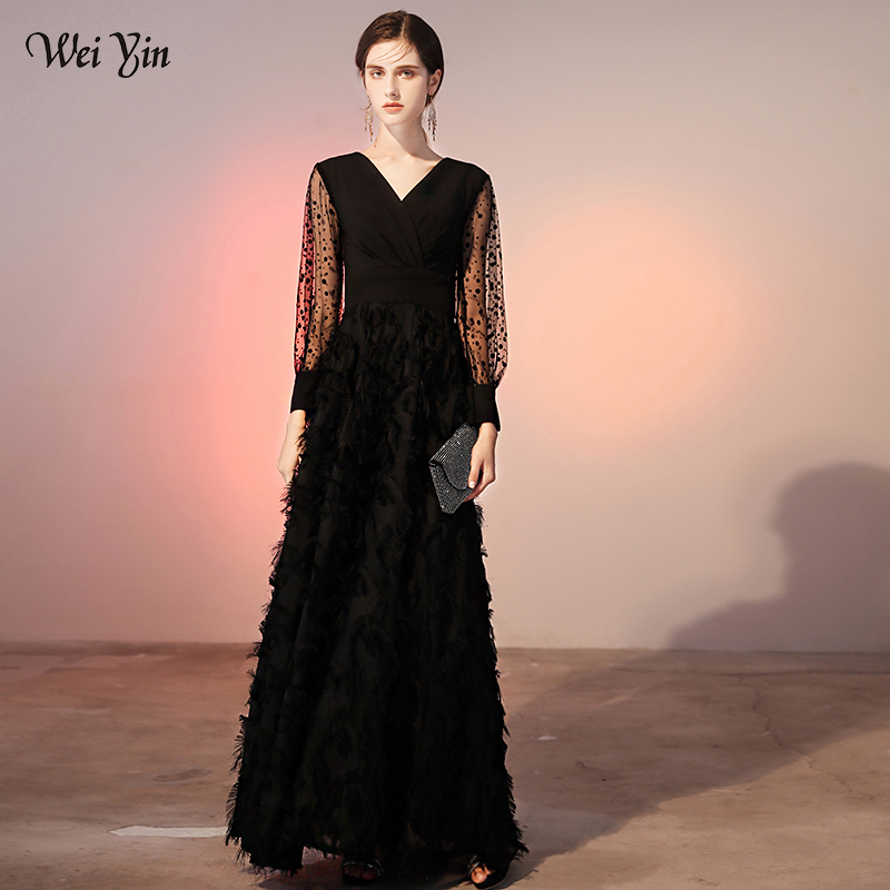 Wei Yin Ae0268 Black Long Evening Dress 