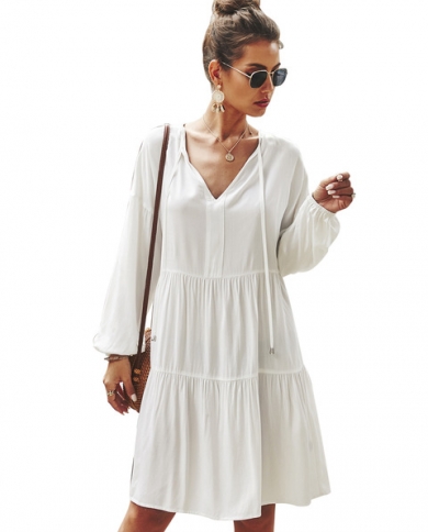 Femme Casual Midi Dress V Neck Tie Up 
