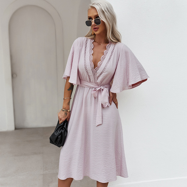 2022 Women's Elegant Midi Dress V Neck 