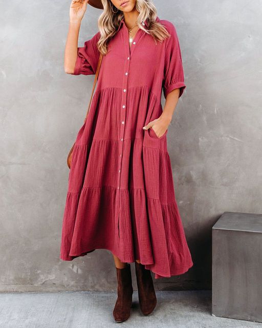 2022 Femme Solid Color Long Dress Turn 