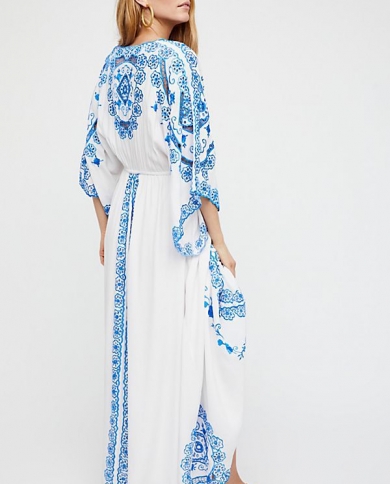 Flower Design White Cotton Dress 