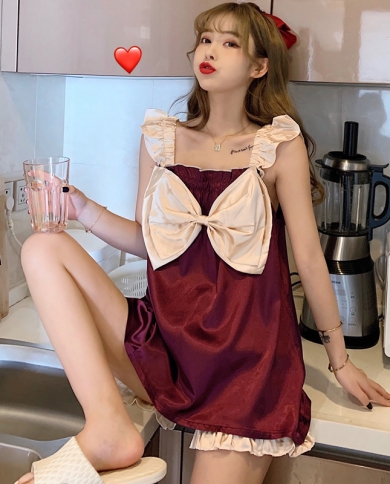 New Sexy Nightgown Ice Silk Home Wear Female Summer Nightie