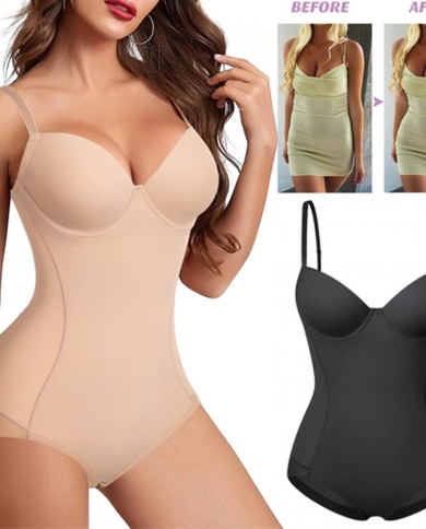 Waist Trainer Shapewear For Women Tummy Control Dress Backless Bodysuit  Tops Body Shaper With Built In Bra Slimming Unde size S Color Beige