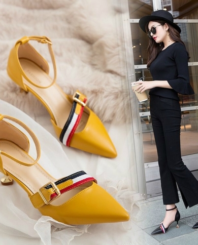 Version Of The Fashion Pointed Shallow Mouth Buckle High Heels  Word With Sandals Fine With Professional Ol Womens Shoe